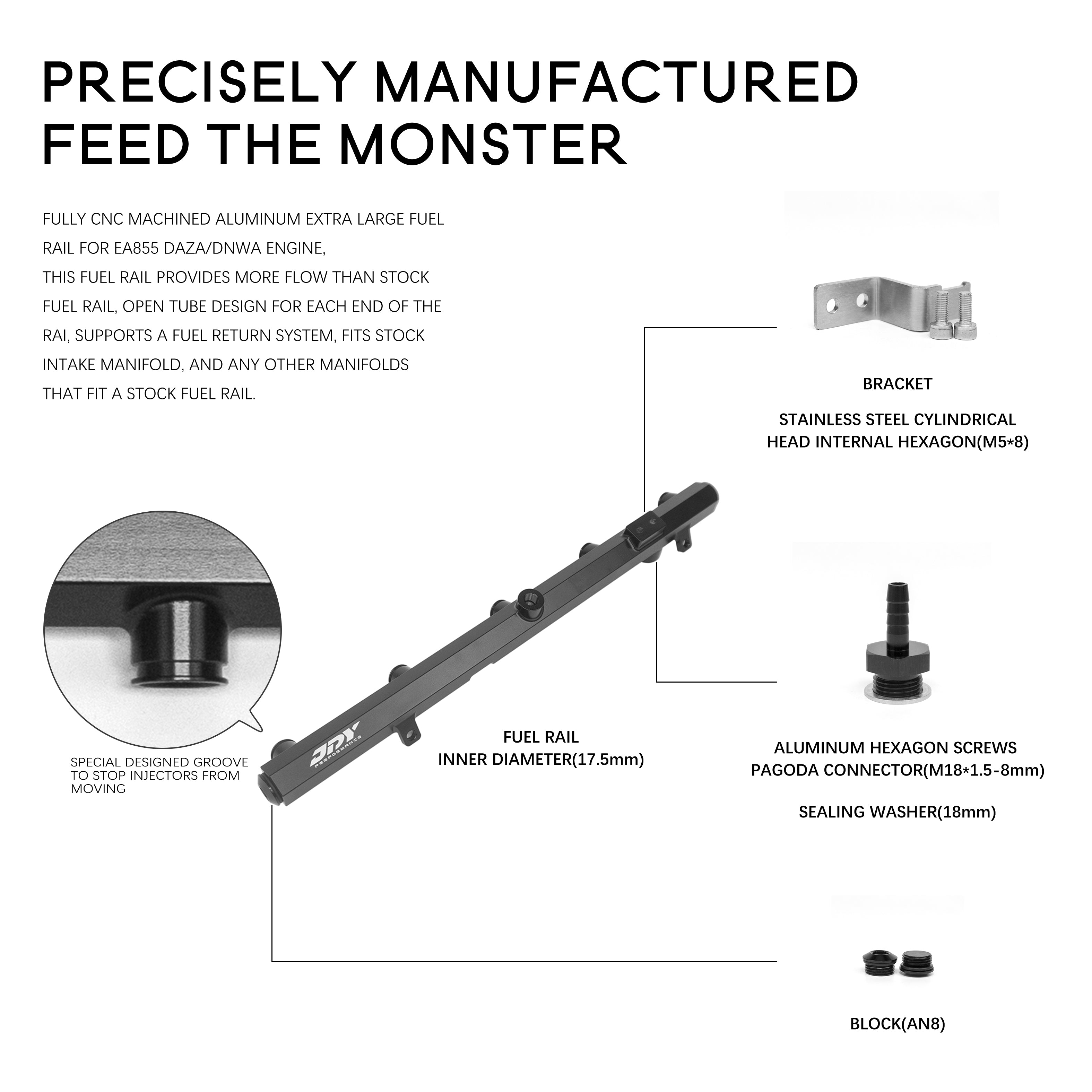 Billet Extra Large Fuel Rail For EA855 DAZA/DNWA Engine — image 1